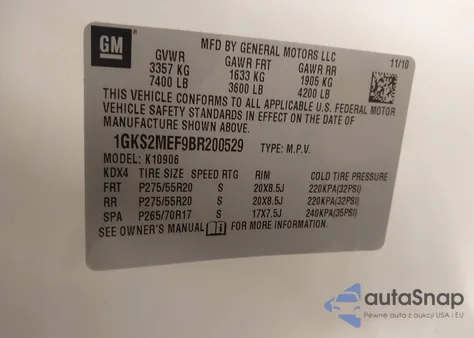 2011 GMC Yukon Xl 1500 Denali z USA, uszkodzony, nr VIN 1GKS2MEF9BR200529